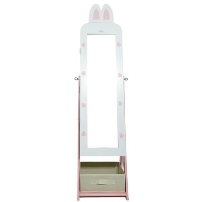 White Rabbit-theme 1-door 1-drawer Fabric Cabinet Children's Jewelry and Mirrors