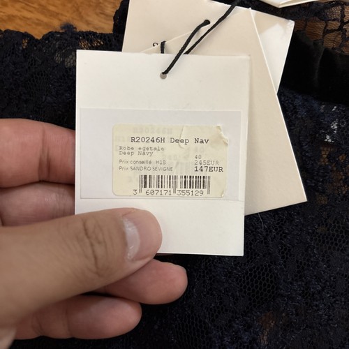 NWT Sandro Paris Womens Lace Texture V-Neck Trim Midi Dress DeepNavy Size 40 - Picture 15 of 15