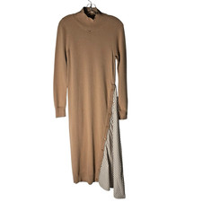 Naadam Midi Dress Asymmetrical Turtleneck Wool Cashmere Tan Medium *READ FLAW*
