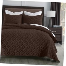 Quilt Set Queen Size Classic Geometric Diamond Full/Queen 90" x 96" Chocolate