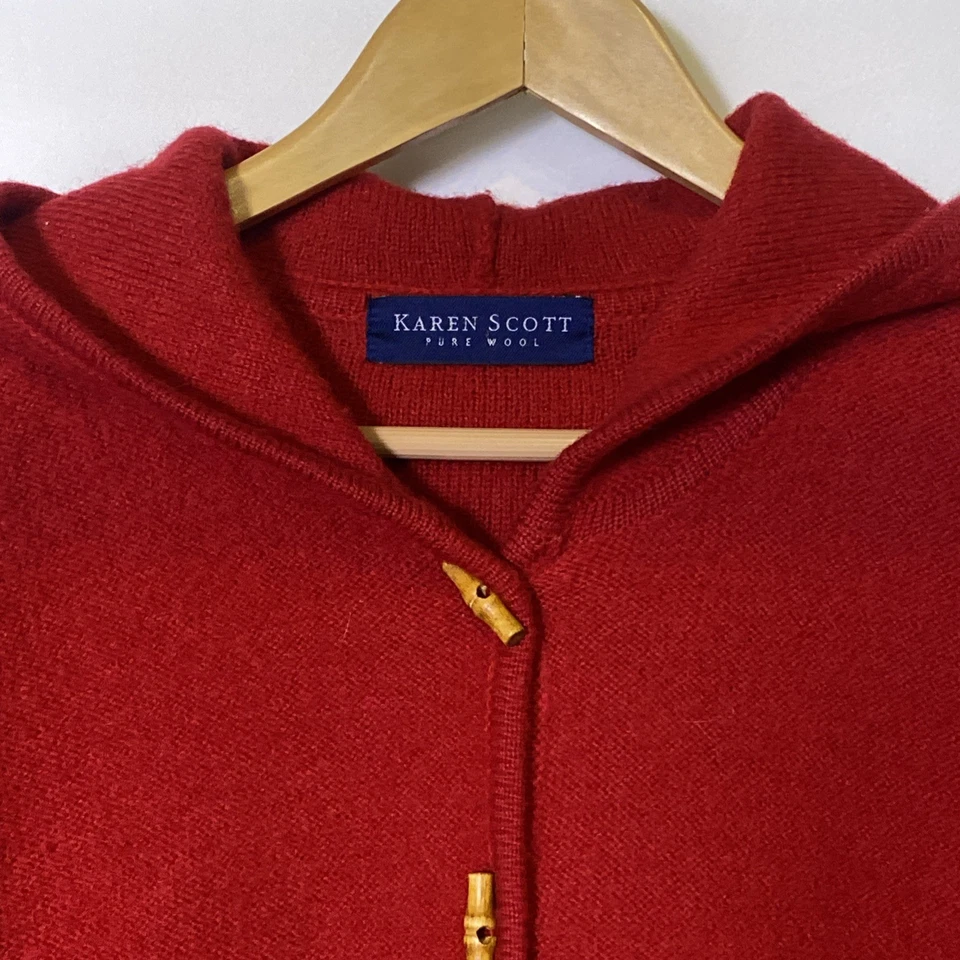 Chaqueta Cárdigan Suéter Karen Scott Pura 100% Lana L Madera Palanca De Colección Años 90 Foto 3 de 4