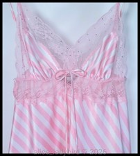 Vintage VICTORIA'S SECRET Babydoll SATIN Slip STRIPE Vest Top MINI Dress M/L
