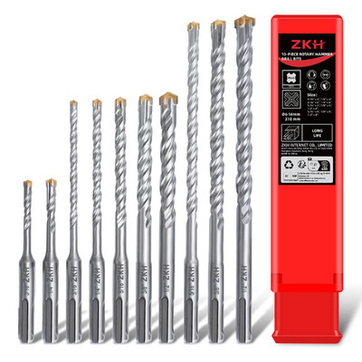 Zkh 10 Pcs Sds Plus Bits Set 3/161/45/163/81/2 Carbide Tippedyg8 Rotary Hammer