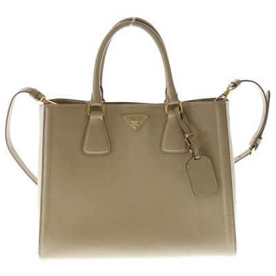 PRADA Galleria 2WAY Bag Handtasche Schultertasche Beige Elfenbein Leder...