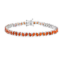 Silver Bracelet Fire Opal and Zircon Genuine Natural Gems Solid Sterling 7.5 In
