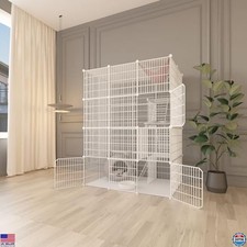 Spacious White Cat Cage - DIY Detachable Metal Wire Enclosure for Kittens  Pets