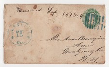 US 1854 STATIONERY COVER MARYSVILLE, CAL. TO AMES NEW YORK MONTGOMERY COUNTY