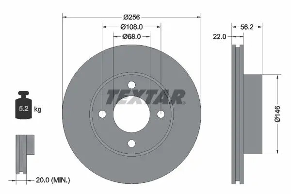 2x TEXTAR Disque De Frein Avant Intérieurement Aéré Ø 256 Mm Pour AUDI 80 - Image 2