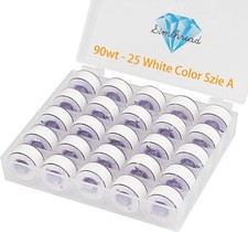 Simthread 25pcs 90WT White Prewound Bobbin Thread Size A Class 15 SA156 with C