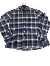 Huckberry Proof Shirt Mens XL Navy Blue Gray White Plaid Button Down Flannel