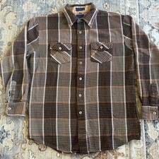 Vintage 80  s Men  s Brown Plaid Flannel Size Large L Cotton Blend Dual Pocket