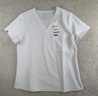 FIGS Scrub Top Shirt Women L Technical Collection White Pockets NEW