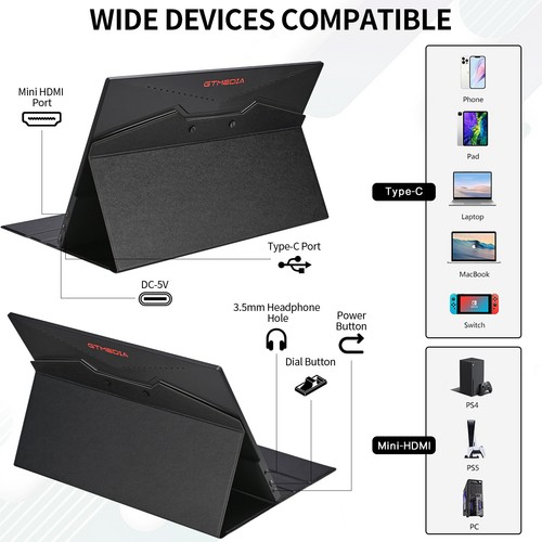 GTmedia 17.3'' Portable Screen Monitor Extender For Laptop Nintendo Switch PS5 4 - Picture 2 of 15