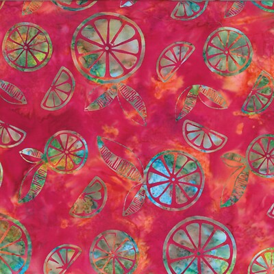 Fabric Rainbow Citrus Fruit Punch Hot Pink Batik Hoffman Cotton 1/4 yard H339