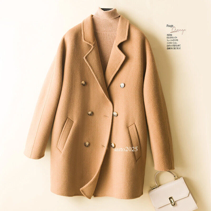 OFF WHITE Cappotto soprabito donna doppiopetto 100% lana collo risvolto medio lungo taglia primavera