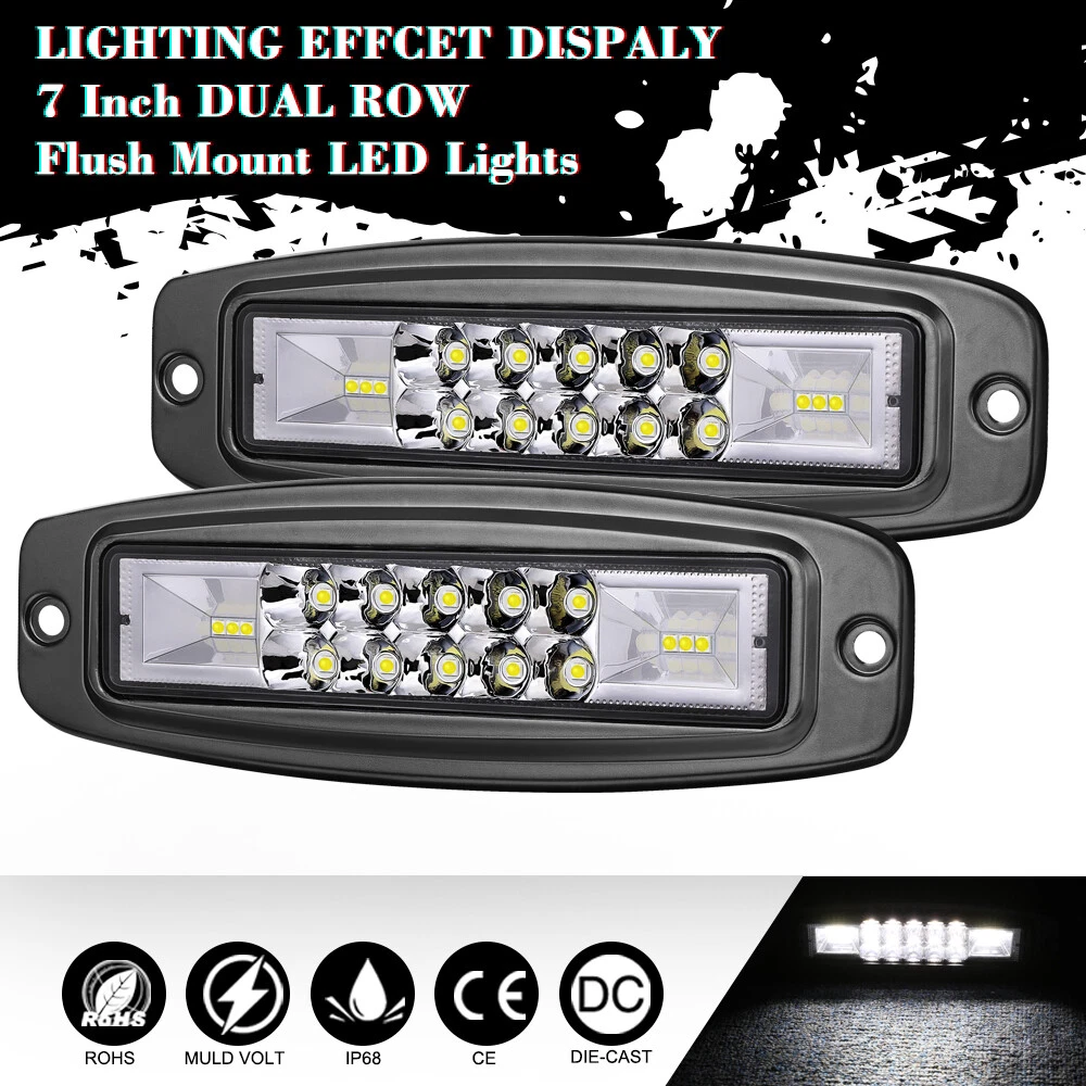 2 x 7Inch Flush Mount LED Light Bar Flood Pods Lights Off Road