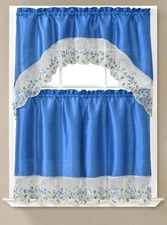 3 Piece Printed Window Treatment Kitchen Curtain Tiers and Swag Valance Set