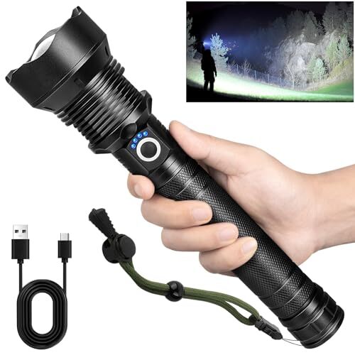 Rechargeable High Lumen Flashlight, 990,000 Lumens Super Bright Led Black