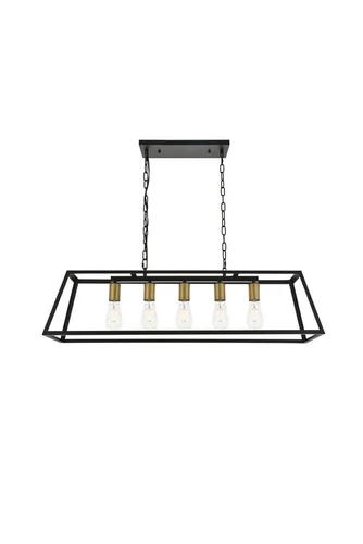 Chandelier Brass and Black Farmhouse Ceiling Light Fixtures Dining Room Kitchen - Picture 5 of 12