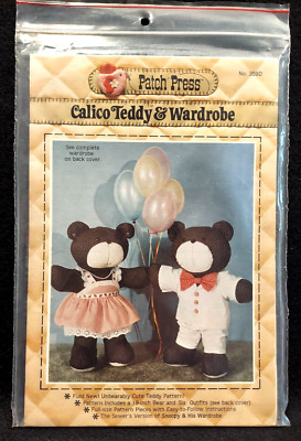 Vintage Calico Teddy & Wardrobe Patch Press #359D Uncut ~  New Old Stock 1982