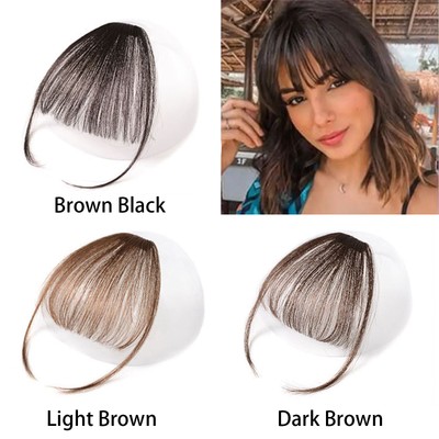 Women 3D Air Bangs Human Hair Clip on Bang Topper Hair Extension Front Fringe