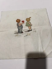 Pair Of Children With Heart Cross Stitch Unframed Completed 10” By 10”