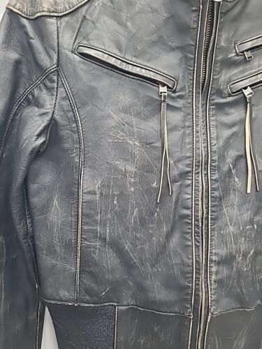 Vintage Distressed POOMA Black Leather 500cc Motorcycle Bomber Jacket Size Small - Picture 4 of 15