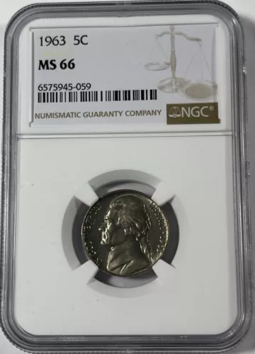 1963 Jefferson 5C NGC MS66 (#18058) Fresh holder.