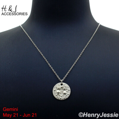 16''+2''WOMEN 925 STERLING SILVER ''GEMINI'''' ZODIAC HORSCOPE PENDANT NECKLACE*AWN12