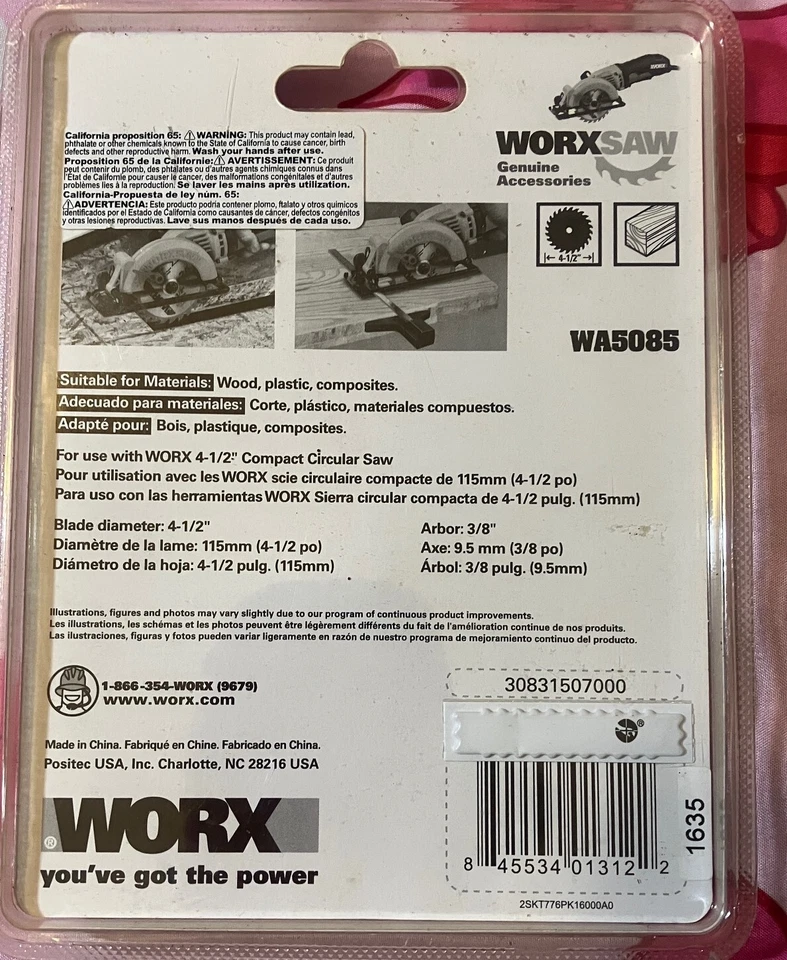 NEW  Worx 24T  TCT Circular Saw Blade WA5085 4 1/2" Carbide Tipped - Image 2 of 3