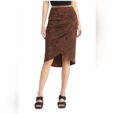 Open Edit brown and black pattern faux wrap style knee length skirt small