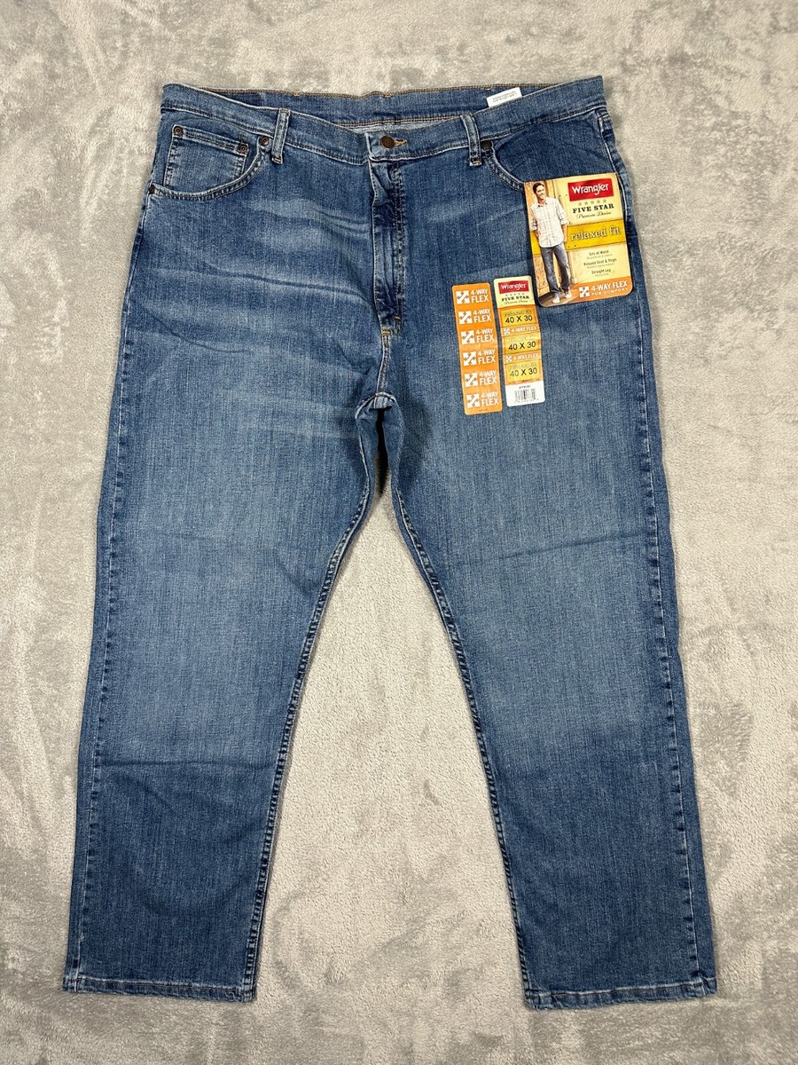 Wrangler Jeans Men's 40x30 (41x30) Five Star Relaxed Straight Leg Med Wash  NWT