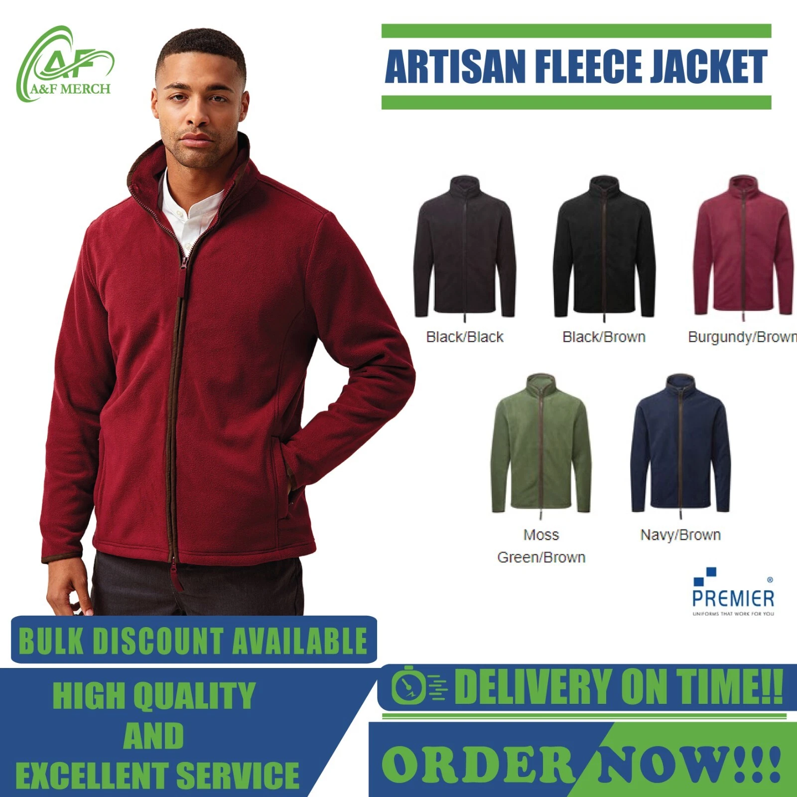 Premier Artisan Fleece Jacket Long Sleeve 2 Way Zipper 100% Polyester PR823
Opens in a new window or