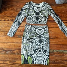 MINKPINK Black White Lime Green Floral Sequin Bodycon Skirt Set Dress XS