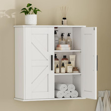Over Toilet Storage Cabinet with Barn Doors  Adjustable Shelves, White