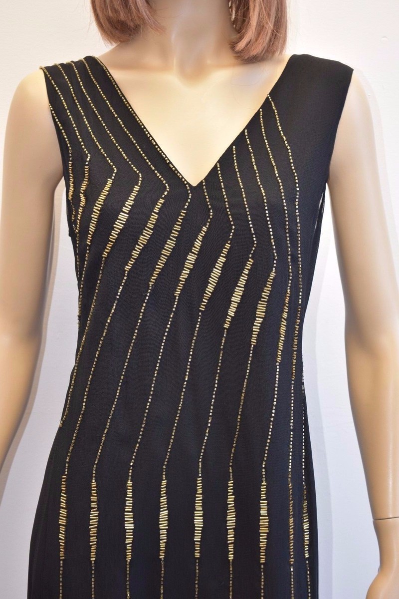 FRENCH CONNECTION WOMEN'S BLACK GOLD BEADED SHEER SLEEVELESS DRESS SIZE 10  | eBay