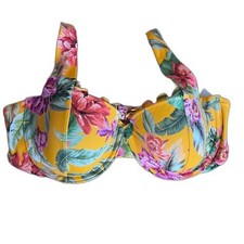 Shade  Shore NWT Tropical Yellow Floral Ruffled Cup Bikini Top Size 34C
