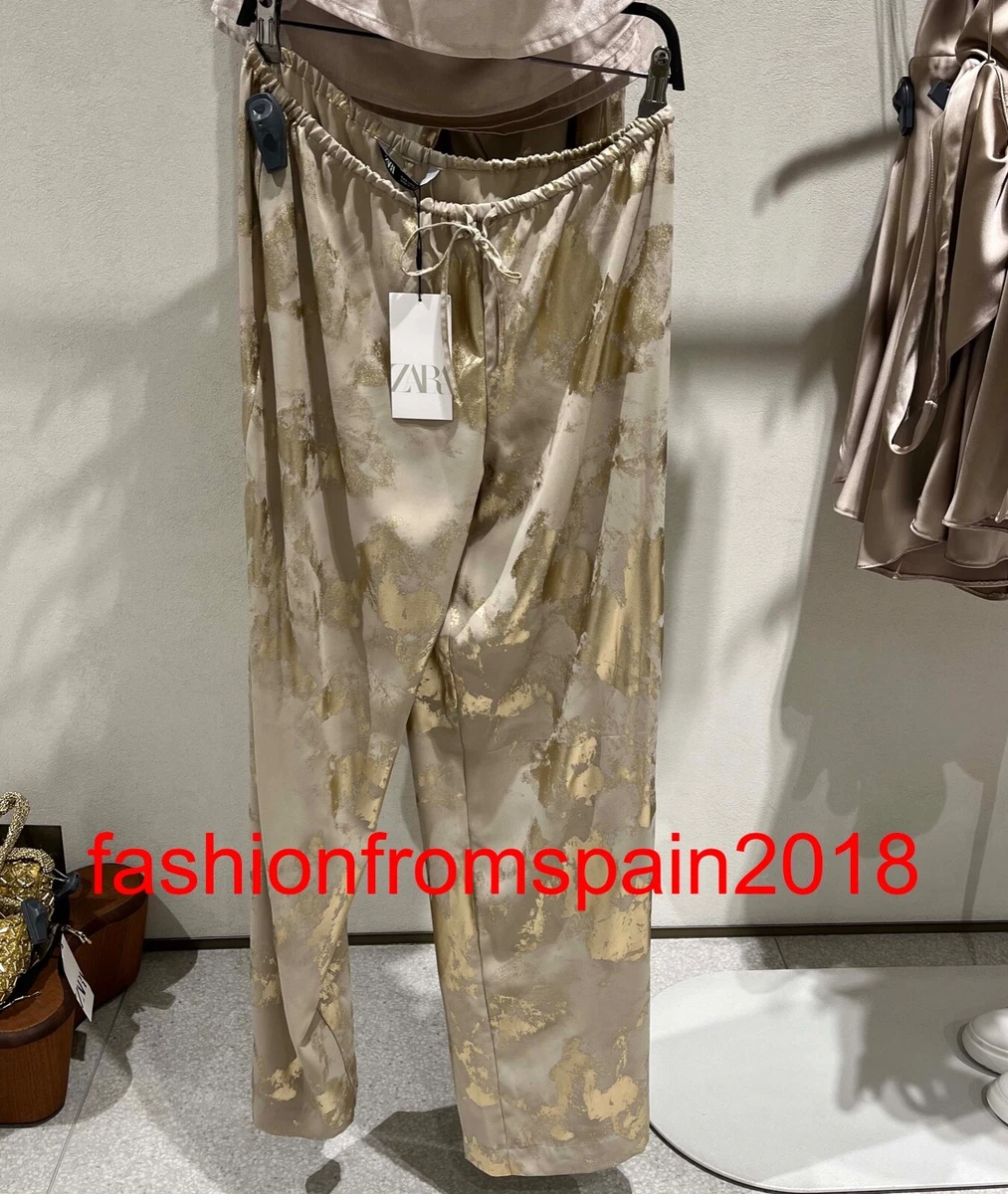 ZARA NEW WOMAN MID-WAIST METALLIC PRINT TROUSERS PANT GOLD XS-XXL 