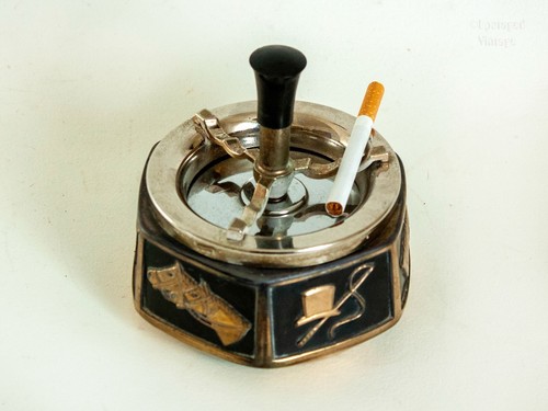 Brass Horse Theme Spinning Push Button Ashtray 1960s/70s Equestrian Vintage - Picture 9 of 13