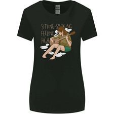 Sitting Smoking Weed Feeling High Drugs Womens Wider Cut T-Shirt