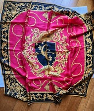 Vtg Charter Club Black Red Gold Chain Baroque Square Scarf