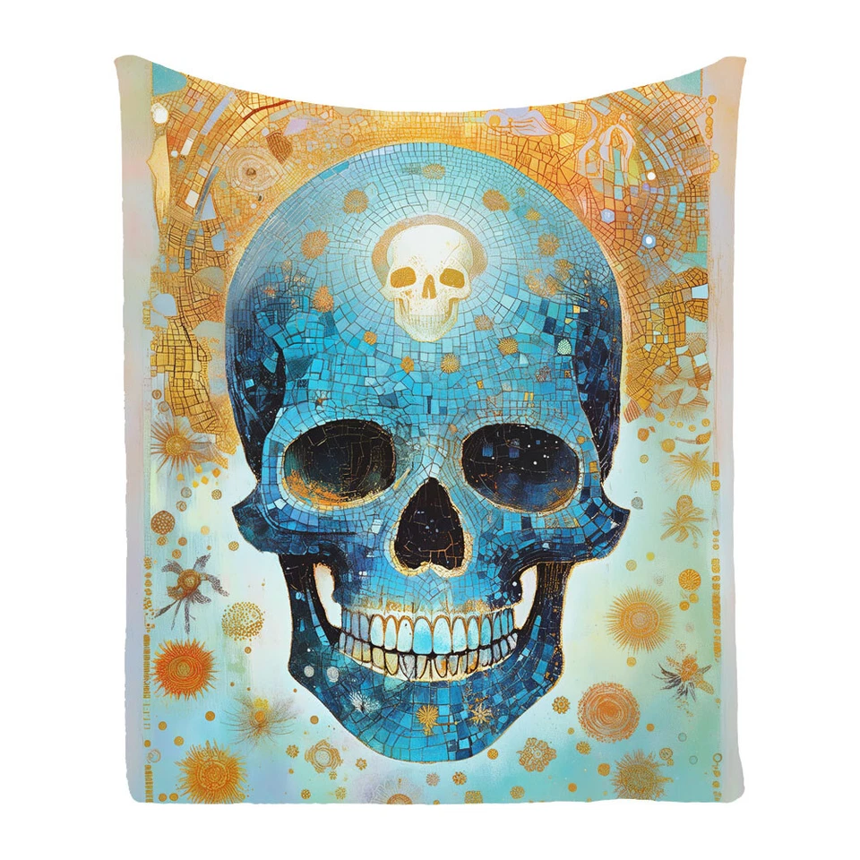 Sugar Skull Mosaic Bedspread Sofa Lounge Throw Blanket Holiday Birthday Gift - Image 4 of 4