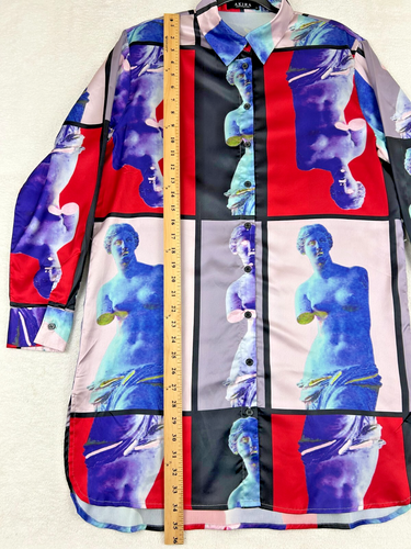 Akira Shirt Dress Women M Venus de Milo Satin Feel Lightweight Fun Cover up Robe - Picture 6 of 11