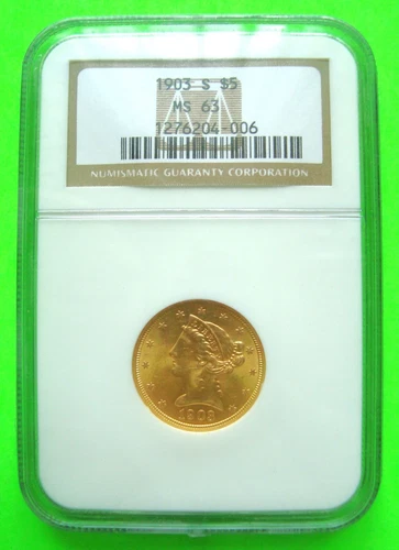 1903-S LIBERTY $5 GOLD HALF EAGLE - NGC MS63 - PRISTINE + FREE USA SHIPPING