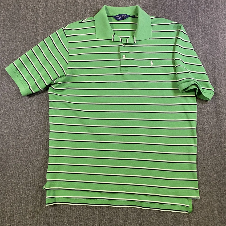 Ralph Lauren Polo Golf Shirt Mens Large Green Striped Short Sleeve Vintage - Image 2 of 4
