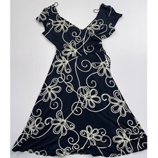 Maggy London Floral Print Dress Wrap Style Black  Cream Size 10