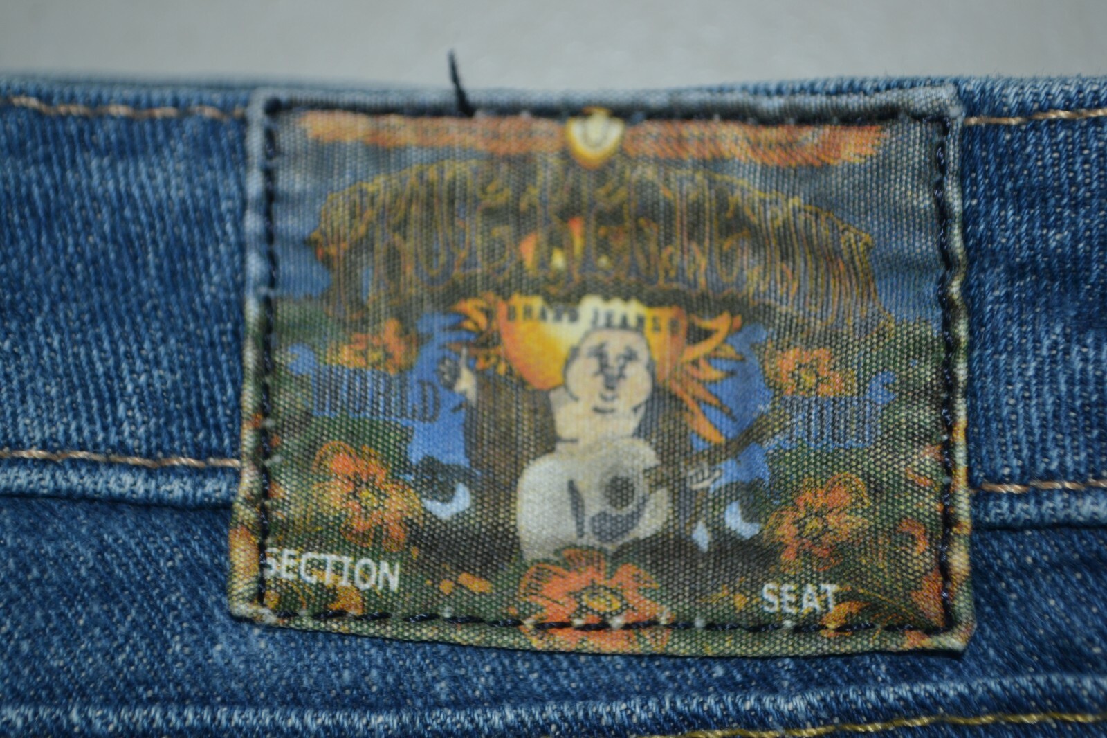 True Religion Women's Straight No Pocket Flaps Blue Denim Jeans Sz 32x30 thumbnail 3