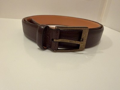 Mens Lands' End Feather Edge Dress Belt Size 42 Brown Leather Brass Tone Buckle