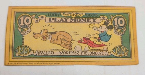 Lucky Bucks Play Money 1932 Disney Mickey Mouse Pluto