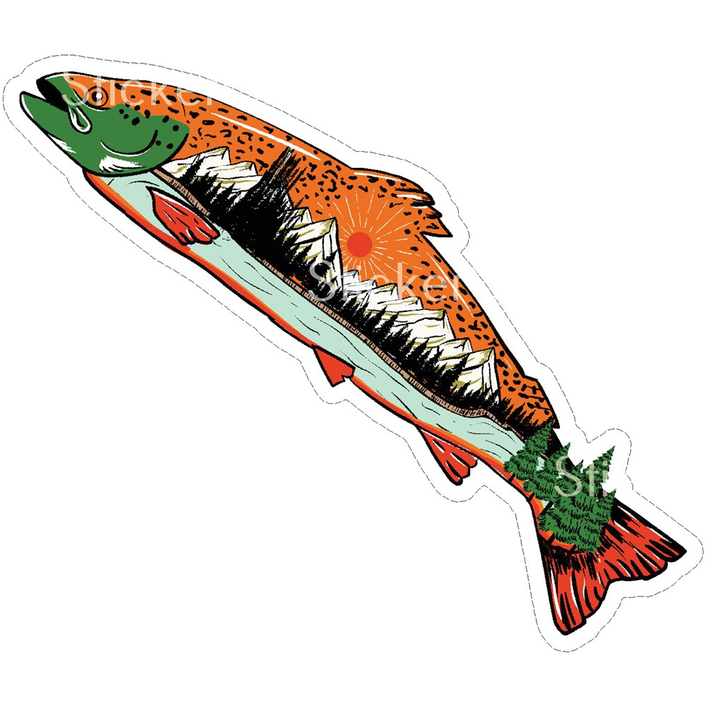 Наклейка на велосипед Cabana Mountains Fish | Прочный винил, водонепроницаемый велосипедный декор